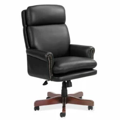 OfficeSource | Lancaster Collection | High Back Executive Swivel With Mahogany Frame