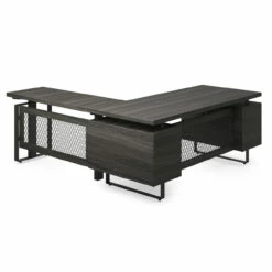 OfficeSource | Palisades | Industrial L-Shaped, Height Adjustable Desk With Single Pedestal