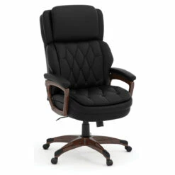 OfficeSource Charleston Collection Executive High Back, Tufted Seat And Back With Plastic Wooden Arms And Base