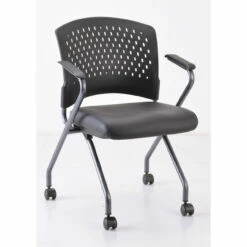 OfficeSource | Perch | Nesting Chair With Arms And Casters, Titanium Frame