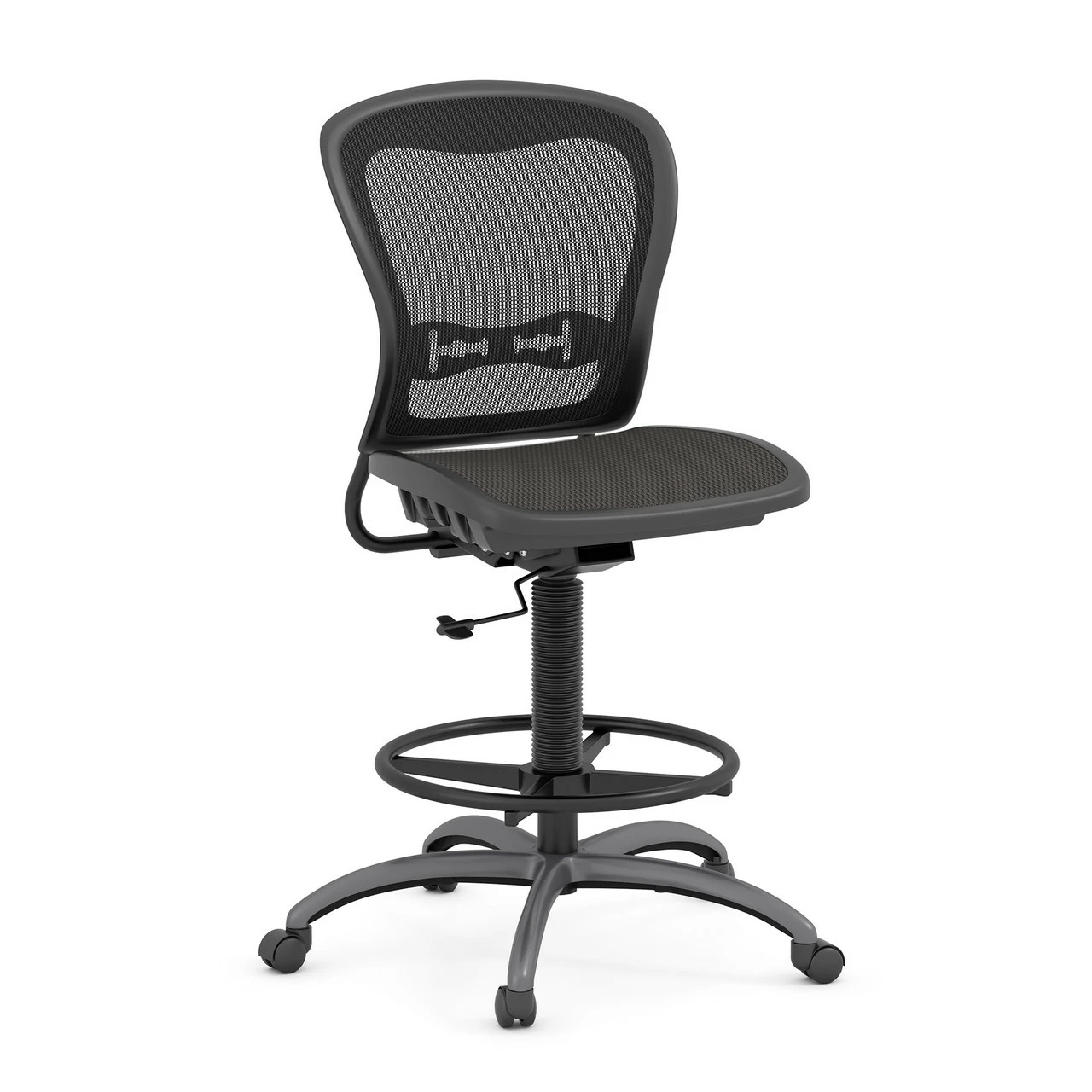 OfficeSource | Spice | Armless, Mesh Back Task Stool With Mesh Seat And Back, Footring And Titanium Steel Base 3 OfficeSource | Spice | Armless, Mesh Back Task Stool With Mesh Seat And Back, Footring And Titanium Steel Base