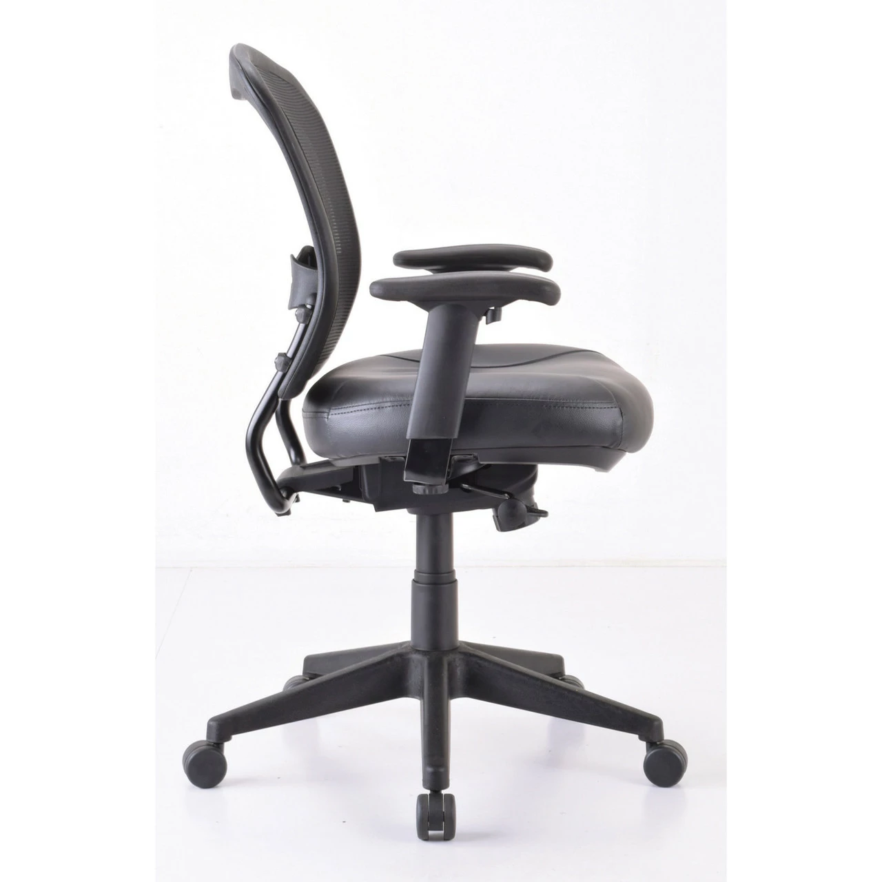 OfficeSource | Spice | Mesh Mid Back Chair With Black Leather Seat 4 OfficeSource | Spice | Mesh Mid Back Chair With Black Leather Seat - Image 2