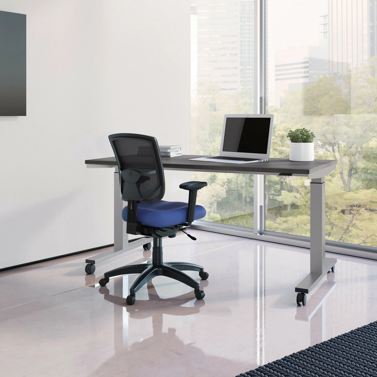 OfficeSource | CoolMesh Pro Collection | Mesh Back Task Chair With Upholstered Seat, Adjustable Arms And Black Frame 4 OfficeSource | CoolMesh Pro Collection | Mesh Back Task Chair With Upholstered Seat, Adjustable Arms And Black Frame - Image 2