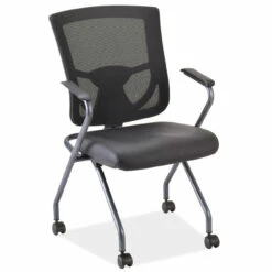 OfficeSource | CoolMesh Pro Collection | Mesh Back Nesting Chair With Antimicrobial Upholstered Seat And Titanium Frame