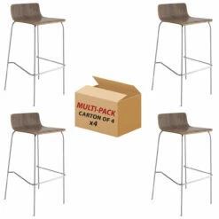 OfficeSource | Bleecker Street Collection | Cafe Height, Low Back Wood Stool With Chrome Base (Pack Of 4)