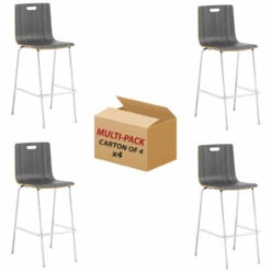 OfficeSource | Bleecker Street Collection | Cafe Height, High Back Wood Stool, Hand Hole In Back With Chrome Base (Pack Of 4)