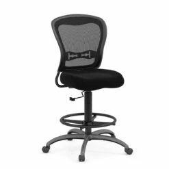 OfficeSource | Spice | Armless, Mesh Back Task Stool With Fabric Seat, Footring And Titanium Steel Base