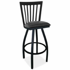 OfficeSource | Universal Collection | Cafe Height High Back Wood Chair With Cushioned Seat And Black Wrinkle Steel Frame