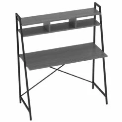 OfficeSource | Any Space WFH | Black Metal Frame Desk With Hutch & Two-Tier Shelves