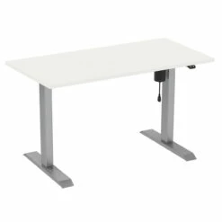 2-Stage, Adjustable Height 24"D X 60"W Desk W/ Silver Base & White Top