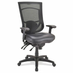 OfficeSource | CoolMesh Pro Collection | Multi-Function, High Back Chair With Antimicrobial Upholstered Seat, Adjustable Arms And Black Frame