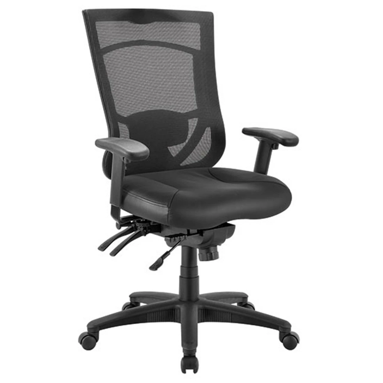 OfficeSource | CoolMesh Pro Collection | Multi-Function, High Back Chair With Leather Upholstered Seat, Adjustable Arms And Black Frame 3 OfficeSource | CoolMesh Pro Collection | Multi-Function, High Back Chair With Leather Upholstered Seat, Adjustable Arms And Black Frame