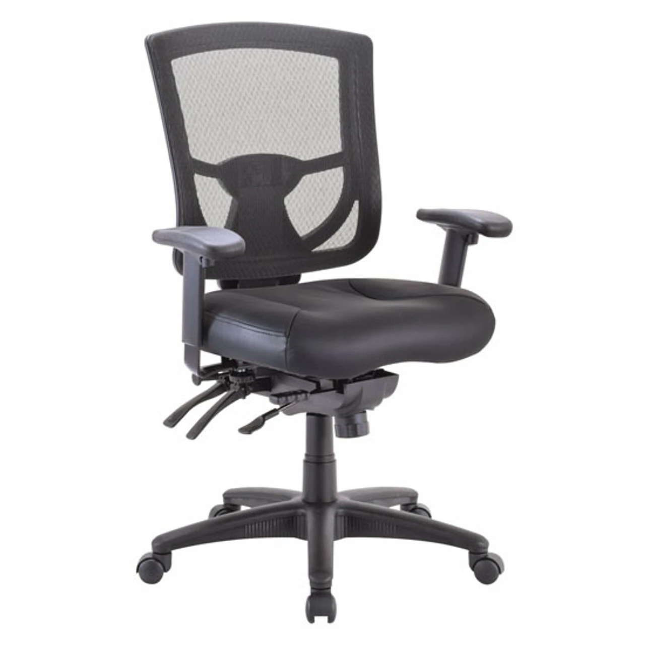 OfficeSource | CoolMesh Pro Collection | Multi-Function, Mid Back Chair With Leather Upholstered Seat, Adjustable Arms And Black Frame 4 OfficeSource | CoolMesh Pro Collection | Multi-Function, Mid Back Chair With Leather Upholstered Seat, Adjustable Arms And Black Frame - Image 2