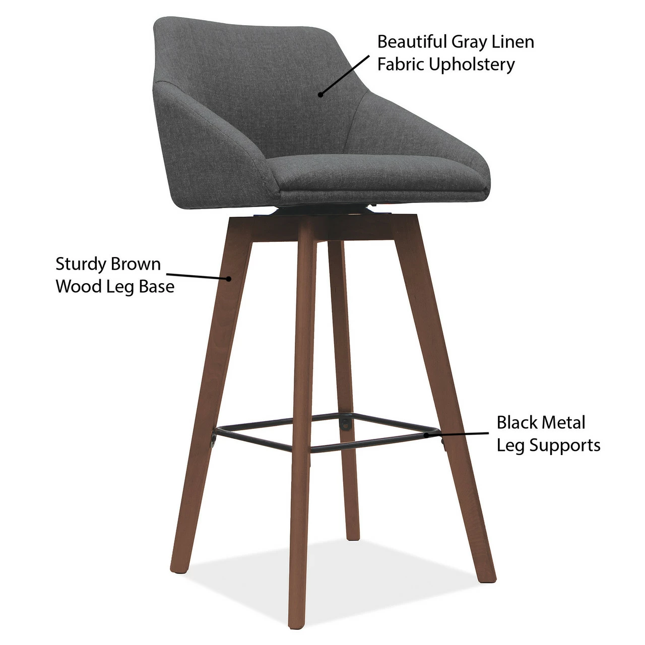 OfficeSource | Arbor | Swivel Stool With Brown Wood Legs 6 OfficeSource | Arbor | Swivel Stool With Brown Wood Legs - Image 4